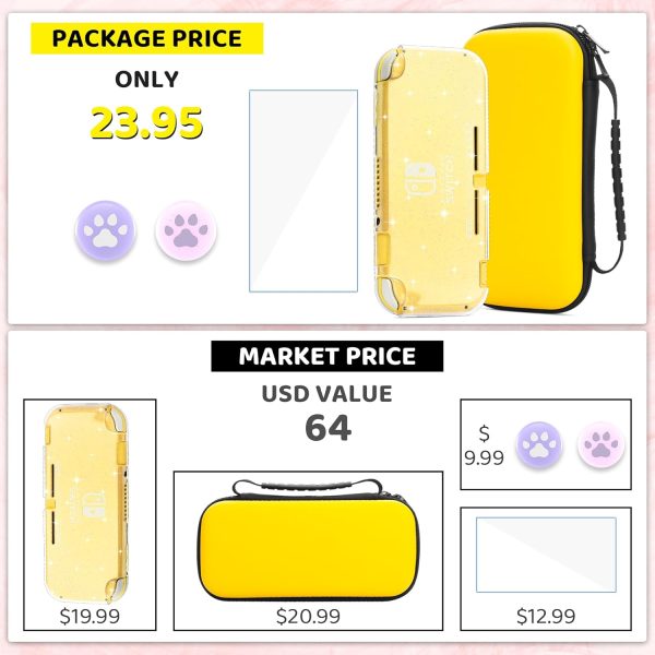 HYPERCASE Protective Case for Nintendo Switch Lite, Yellow Hard Shell Portable Travel Carrying Case Pouch for Nintendo Switch Console & Accessories, Storage Bag with 8 Game Card Slots for Girls Boys. - Image 7