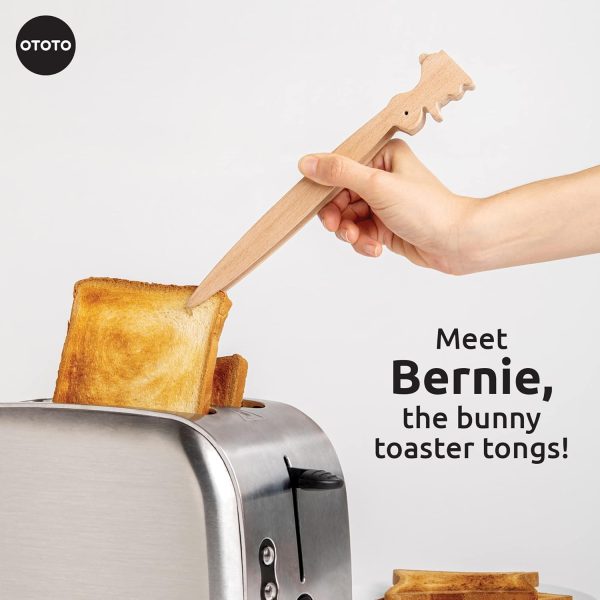 OTOTO Bernie Bunny Toaster Tongs - Rabbit Toast Tongs, Wooden Tongs for Toaster, Wooden Toaster Tongs, Kitchen Tongs - Multipurpose Mini Tongs for Appetizers, Wood Utensils & Cute Kitchen Gadgets - Image 3