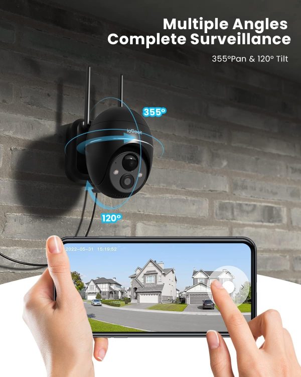 ieGeek 2K Security Camera Wireless Outdoor, 2.4G WiFi 360° View Pan Tilt Strobe Light/Spotlight Home Security System with Motion Detection and Siren, 2 Way Talk, IP65, 3MP Night Vision - Image 2