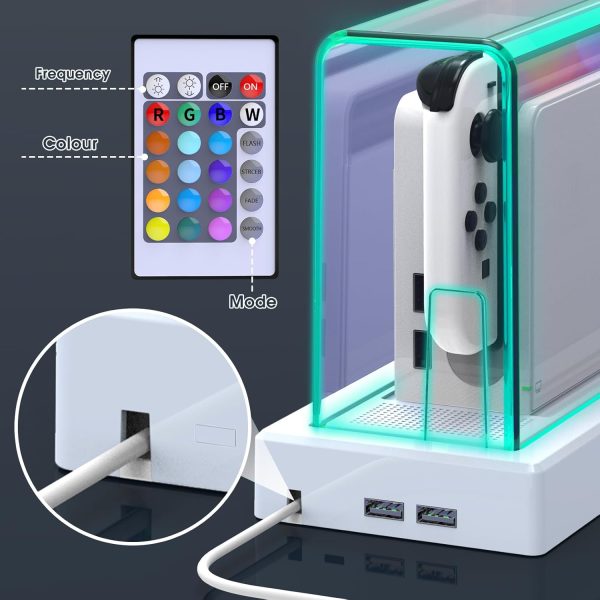 Mooroer Dust Cover with 16 LED Colors Light Base for Nintendo Switch/OLED, Acrylic Clear Display Box Anti-Scratch Waterproof Slim Dock Case, Cool Switch Accessories - Image 8