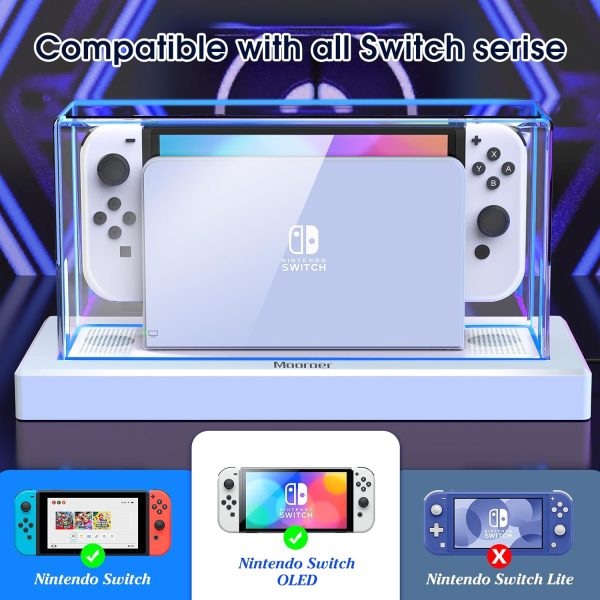 Mooroer Dust Cover with 16 LED Colors Light Base for Nintendo Switch/OLED, Acrylic Clear Display Box Anti-Scratch Waterproof Slim Dock Case, Cool Switch Accessories - Image 5