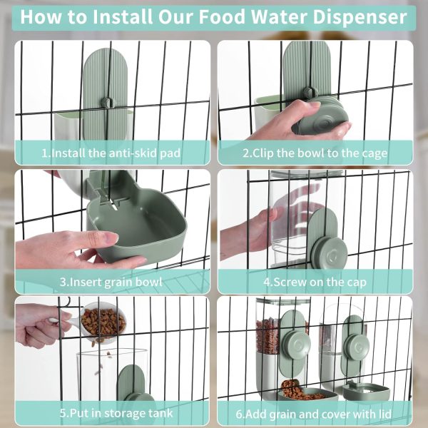 Hanging Automatic Food Water Dispenser,Gravity Rabbit Feeder Water Dispenser Set,Cage Cat Water Dispenser,Food Bowl for Bunny Guinea Pig Ferret Water Dispenser (Cage Grid Spacing Over 1.2'') - Image 3