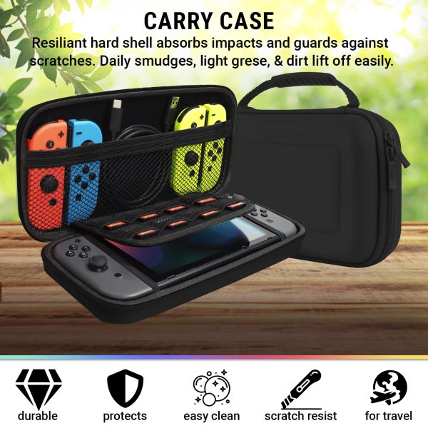 Switch Accessories Bundle - Orzly Essentials Pack for Nintendo switch OLED Case & Screen Protector , Grip Case, Games Holder, Headphones - Classic Black Edition - Image 2