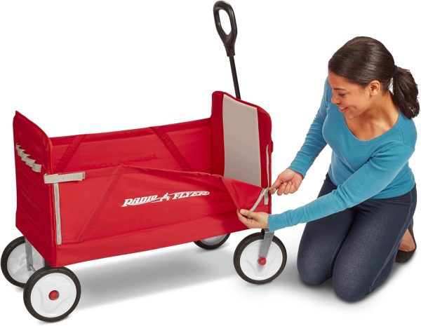 Radio Flyer 3-in-1 EZ Folding Wagon Ride On For Kids, Garden, & Cargo, Red Collapsible Wagon - Image 4