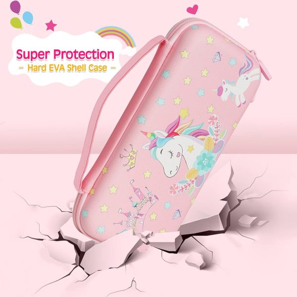 Pink Unicorn Carrying Case Compatible with Nintendo Switch (Not OLED or Lite) with Dockable Protective Grip Case +Screen Protector +Unicorn Stickers, Hard Storage Case Accessories Kit Bundle for Girls - Image 3