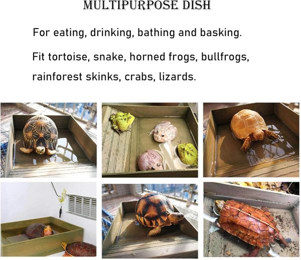 kathson Reptile Tortoise Turtle Feeding Dish with Ramp and Basking Platform Plastic Turtle Food and Water Bowl Also Fit for Bath Horned Frogs Lizards Amphibians (Brown, Emulational Wood) - Image 7