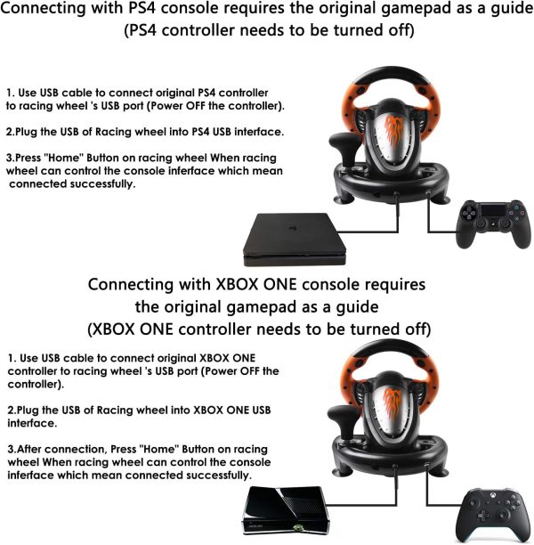 PC Game Racing Wheels, PXN-V3II 180°Competition Volante with Universal USB Port with 3-Pedal and Shifter, xbox steering wheel Suitable wheel for Xbox Series X|S, PC,PS3, PS4, Nintendo Switch-Orange - Image 7