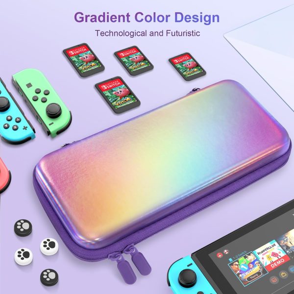 belle&birdie Nintendo Switch Accessories-Hard Protective Carry Case for Switch OLED witch 10 Game Card Slot,Soft TPU Cover, Screen Protector,Adjustable Strap,Thumb Grip Caps (Laser Purple) - Image 6