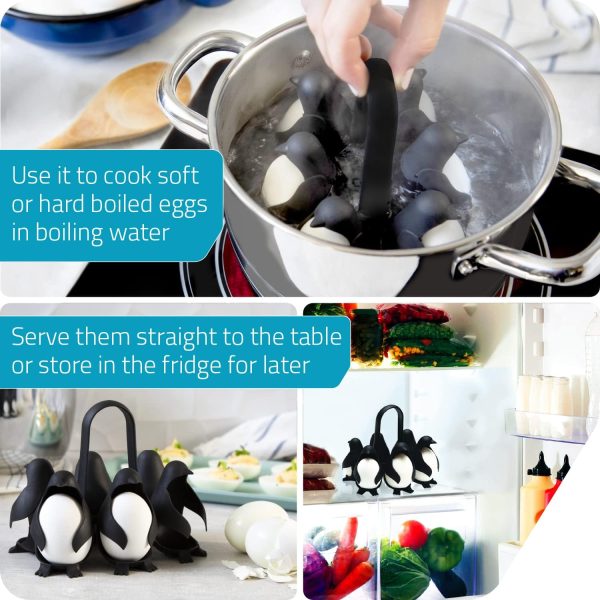 Peleg Design Egguins 3-in-1 Cook, Store and Serve Egg Holder, Penguin-Shaped Boiled Egg Cooker for Making Soft or Hard Boiled Eggs, Eggies, Holds 6 Eggs for Easy Cooking and Fridge Storage - Image 3