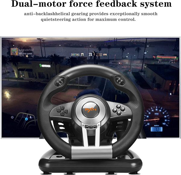 PXN V3II Gaming Steering Wheel with Pedal PC Steering Wheel 180 Degree racing Wheel for PC, PS3, PS4,Xbox One, Xbox Series X/S, N-Switch（Black） - Image 4