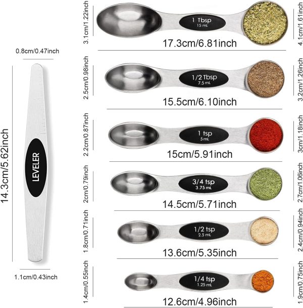 Magnetic Measuring Spoons Set Stainless Steel with Leveler, Stackable Metal Tablespoon Measure Spoon for Baking, Cups and Spoon Set Kitchen Gadgets Apartment Essentials Fits in Spice Jars - Image 2