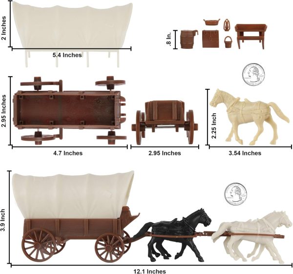 BMC CTS Western Covered Wagons - Brown Pioneer Horse Cart 24pc Playset - Image 2