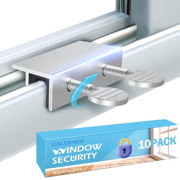 Sliding Window Locks Security Up and Down Window - 10 Set Glass Window Lock for Child Proof Home Safety Vertical Window Stopper, Adjustable Aluminum Double Lock Kid Guard for Patio AC Travel RV (10)