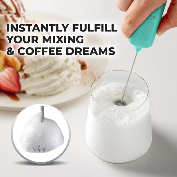 Powerful Milk Frother Wand - Mini & Mighty Handheld Drink Mixer - Portable Coffee Frother For Latte, Cappuccino, Matcha, Hot Chocolate, Creamer - Aqua - Image 6