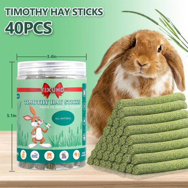 Timothy Hay Sticks Treats for Rabbits,40Pcs Bunny Chew Toys Guinea Pig Toys Hamster Toys Molar Teeth Natural Handmade for Chinchilla Rat Gerbil and Other Small Animals - Image 2