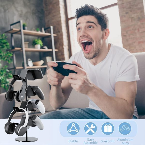 Controller Holder 4 Tier,Headphone Stand - Adjustable Controller Stand for Xbox PS5 PS4 Switch Pro - Gaming Controller Headset Holder for Universal Gaming Accessories,Desk/Floor(Black) - Image 6