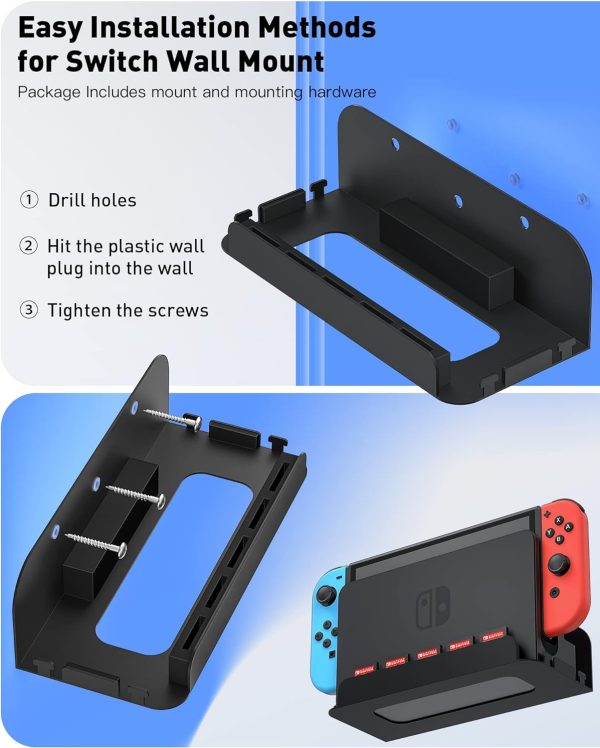 Wall Mount for Nintendo Switch and Switch OLED, Metal Wall Mount Kit Shelf Accessories with 5 Game Card Holders and 4 Joy Con Hanger, Safely Store Switch Console Near or Behind TV, Black - Image 6