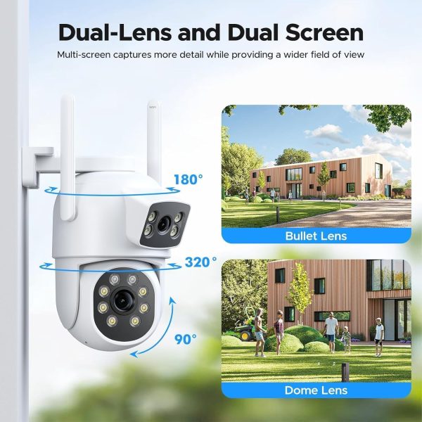 CAMCAMP Wireless Security Camera System Outdoor, 2K Dual Lens Linkage 2.4G/5G WiFi PTZ Camera, Auto Tracking, Human Detection, Light Alarm, 24/7 Record, Two-Way Audio,10CH Expandable NVR, 500GB HDD - Image 2