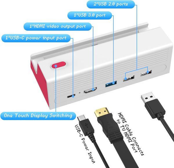 HEIYING Switch TV Docking Station for Nintendo Switch/Switch OLED, Portable Switch TV Dock Charger Stand with 4K HDMI Adapter/USB Port/Type C Charger Port. - Image 4