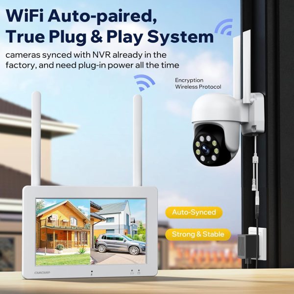 CAMCAMP 3MP Wireless Security Camera System with 7" Touch Monitor &32GB Card, 2K Plug-in Outdoor Cameras, No Monthly Fee, 360° PTZ Color Night Vision,24/7 Record,Motion Detection,2-Way Talk,APP Alert - Image 2