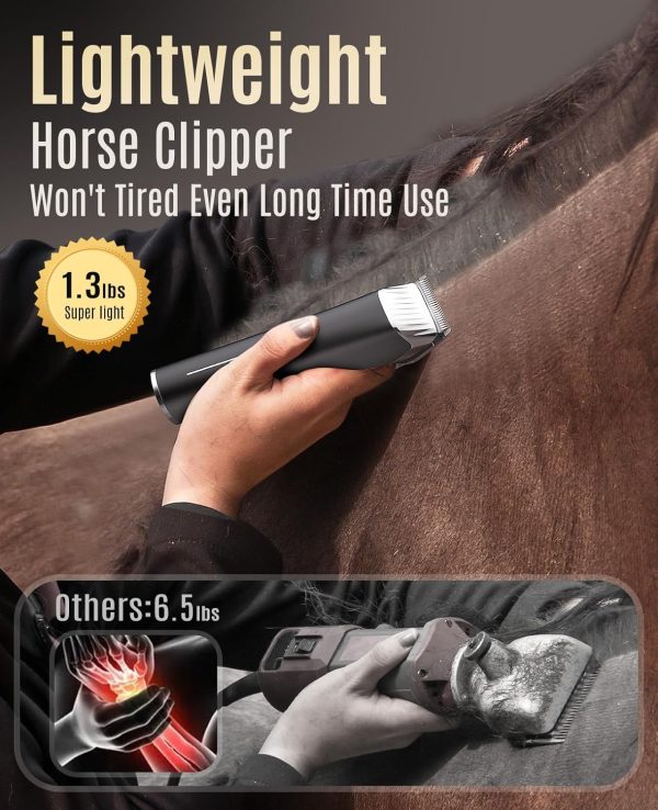 oneisall Horse Clippers,Low Noise Horse Trimmer Shaver Kit for Matted Long Hair,2 Speed Cordless Grooming Clippers for Horse - Image 4