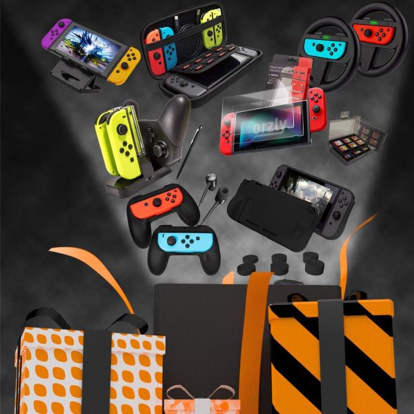 Orzly Accessory Bundle Kit designed for Nintendo switch Accessories Geeks and Oled console users Case and Screen protector, Joycon grips and Wheels for enhanced games play and more - Jet black - Image 8