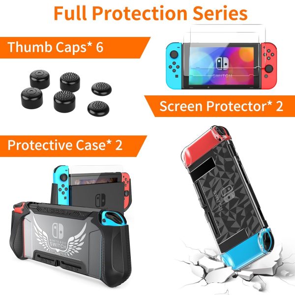 Switch Accessories Bundle 28 in 1 for Nintendo Switch, HEYSTOP Switch Christmas Gift Kit with Large Carrying Case, Dockable Protective Case, Screen Protector, Game Cards Case, Joycon Grip Cover - Image 4