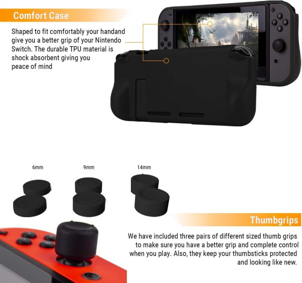 Orzly Accessory Bundle Kit designed for Nintendo switch Accessories Geeks and Oled console users Case and Screen protector, Joycon grips and Wheels for enhanced games play and more - Jet black - Image 4