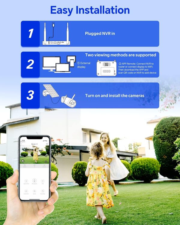 CAMCAMP Solar Security Camera System - 2.5K Wireless Outdoor Cameras with 10CH Surveillance NVR 500GB Hard Drive HDMI Color Night Vision AI Detection 2 Way Audio IP66 Waterproof for Home Garage - Image 6