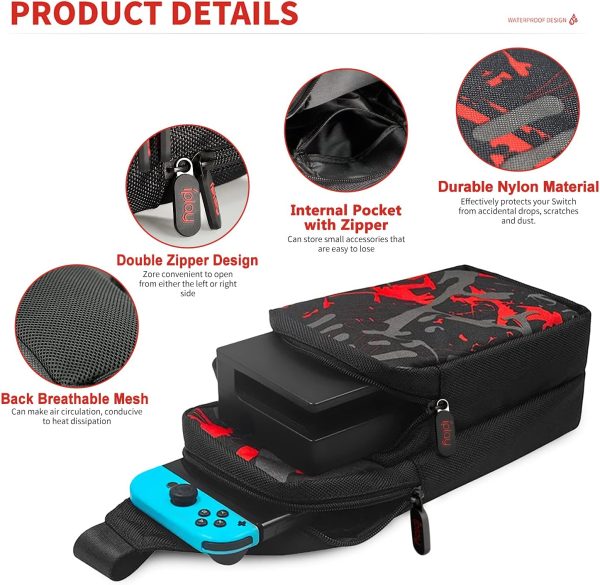 Switch Travel Bag, Portable Nylon Water Resistant Shoulder Bag Storage Backpack, for Nintendo Switch Console/Dock/Switch Accessories, Chest Bag compatible with Nintendo Switch - Image 6