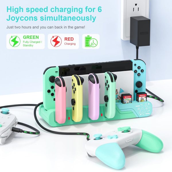 Switch Controller Charging Dock Compatible with Nintendo Switch - Animal Crossing ＆ Switch OLED Model Joycons, Switch Charging Station Charges up to 6pcs Joycon with Game Card Storage Stand - Image 4