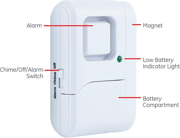 General Electric, 4 Pack, DIY Protection, Burglar Alert, Wireless, Chime, Easy Installation, Home, 45174 GE Personal Security Window and Door Alarm, White, 4 - Image 3