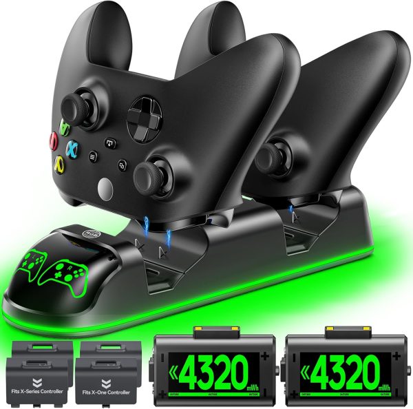 OIVO XSX Controller Charger Station with 2 Packs 4320mWh Rechargeable Battery for Xbox Series X/S/One/Elite/Core Controller, Charging Dock with 4 Packs Covers (1800mAh)