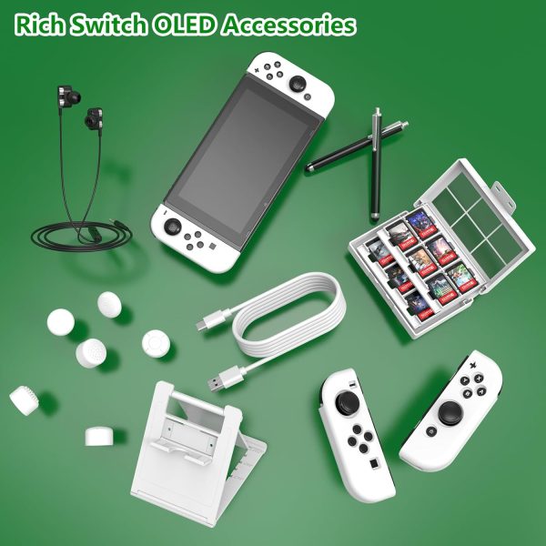 HSTOP Switch OLED Accessories Bundle 27 in 1 for Nintendo Switch OLED, Upgraded 2024 OLED Accessories Kit with OLED Protective Case, Carrying Case, OLED Screen Protector & More, White - Image 6