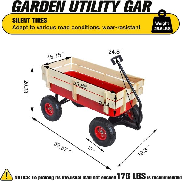 All Terrain Wagons for Kids Wagon with Removable Wooden Side Panels Garden Wagon Cart Heavy Duty with Steel Wagon Bed Folding Wagons for Kids/Pets Ideal Gift for Kids Halloween Christmas,Red - Image 4