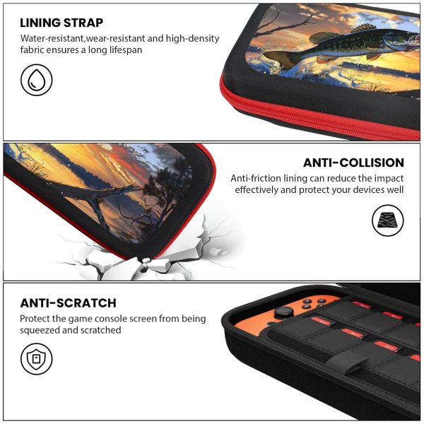 Bass Fish Carrying Case for Nintendo Switch NS Console and Accessories, Casual Portable Travel Carry Cover Pouch Bag with 20 Game Card Slots - Image 3