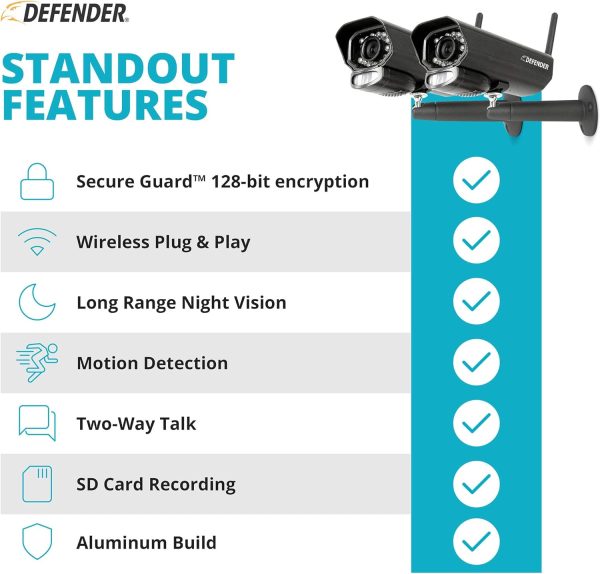 Defender PhoenixM2 Security System - Indoor and Outdoor Wireless Security System Camera with LCD Screen - Business and Home Security System - Plug-in Power, No WiFi Connection Required (2 Cameras) - Image 2