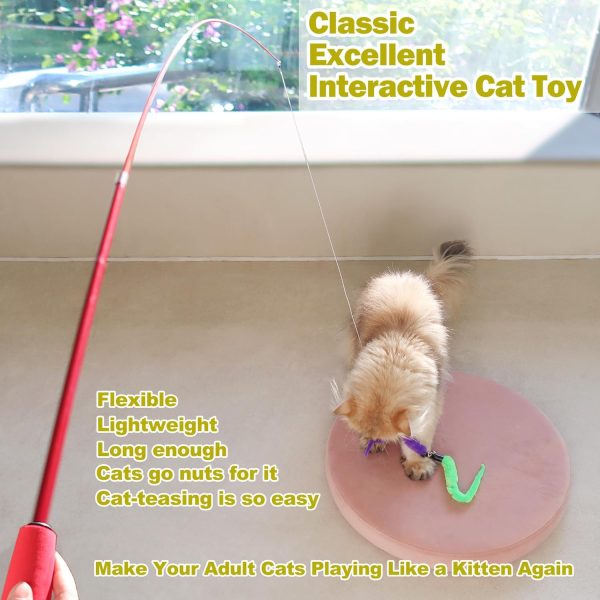 Interactive Cat Toys - Retractable Wand Toy and Feather Toys Refills for Indoor Cats to Chase and Exercise - Image 2