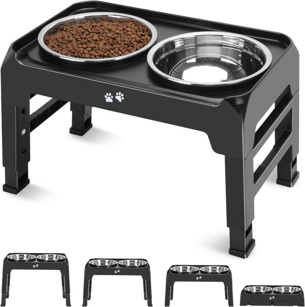 Elevated Dog Bowls, 4 Height Adjustable Raised Dog Bowl Stand with 2 Thick 50oz Stainless Steel Dog Food Bowls Non-Slip Dog Feeder for Large Medium Dogs Adjusts to 3.7", 9.2", 10.75", 12.36" Black - Image 9