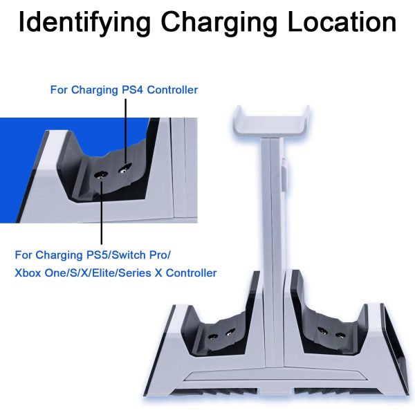 Mcbazel Dual Charging Station with Headset Holder for PS5, Fast Charging Dock with LED Indicator for PS5/ PS4/ Switch Pro/Xbox One/Xbox One Slim/Xbox Elite/Xbox Series X&S Controllers - Image 5