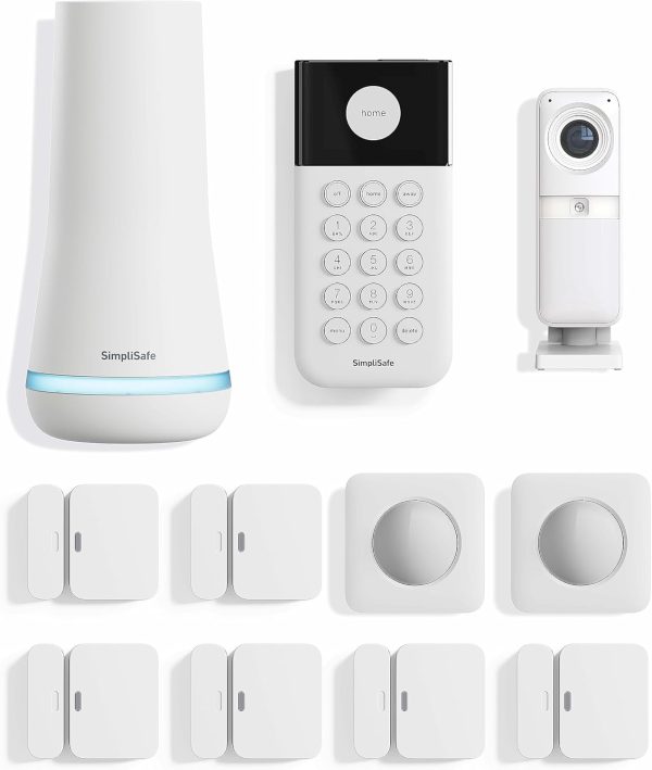 SimpliSafe 11 Piece Wireless Home Security System Gen 3 with Wireless Indoor HD Camera - Optional 24/7 Professional Monitoring - No Contract - Compatible with Alexa and Google Assistant,White