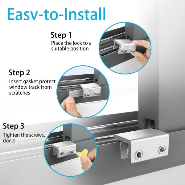 Window Locks (4 Sets), Window Locks for Up and Down Windows, Sliding Window Locks, Window Locks for Horizontal Sliding Windows, Child Proof Window Locks Security, Adjustable Window Stoppers (Silver) - Image 6