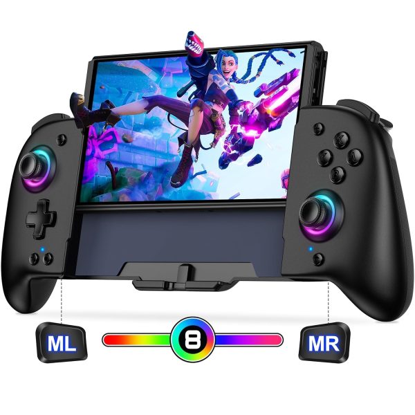 Switch Controllers for Nintendo Switch/OLED Controller, Switch Wireless Pro Controller One-Piece Joypad, Full-Size Ergonomic Handheld Mode Controller with Battery/RGB/Turbo/Programming(Black)