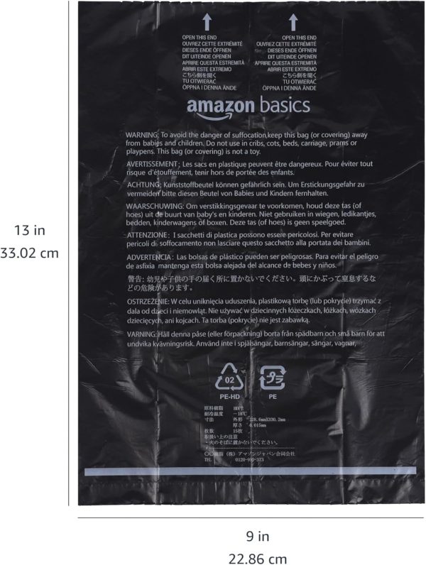 Amazon Basics Dog Poop Leak Proof Bags with Dispenser and Leash Clip, Unscented, 900 Count, 60 Pack of 15, Black, 13 x 9 Inch - Image 5