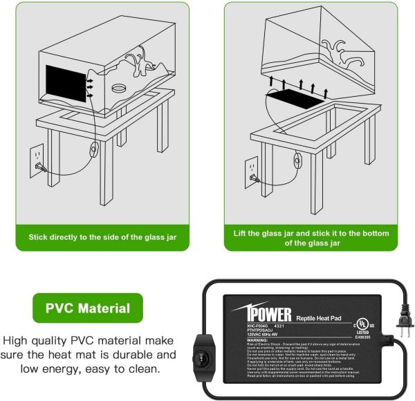 iPower 4 by 7 Inch Reptile Heating Pad with Temperature Adjustable Controller Knob, Under Tank Warmer Terrarium Heat Mat for Reptiles and Amphibians - Image 6