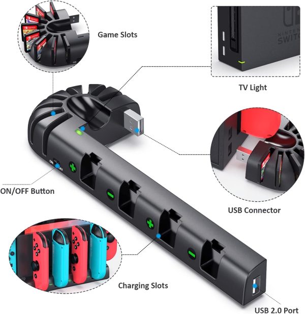 Switch Controller Charging Dock Station Compatible with Nintendo Switch Accessories & OLED Model Joycons, KDD Switch Controller Charger Docking Station with Upgraded 8 Switch Games - Image 7