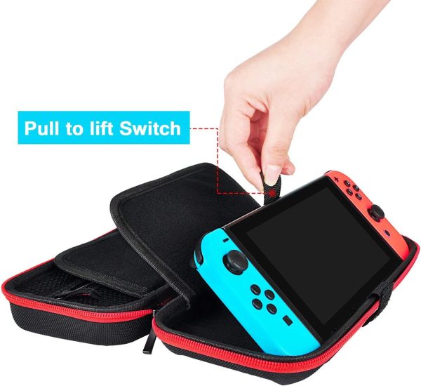 Daydayup Switch Case and Tempered Glass Screen Protector Compatible with Nintendo Switch - Deluxe Hard Shell Travel Carrying Case, Pouch Case for Nintendo Switch Console & Accessories, Streak Red - Image 3