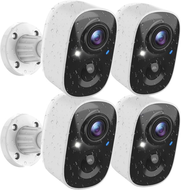 Security Cameras Wireless Outdoor (4 Pack), Battery Powered Cameras for Home Security with AI Motion Detection, 2K Color Night Vision, 2-Way Talk, IP66 Weatherproof, SD/Cloud Storage