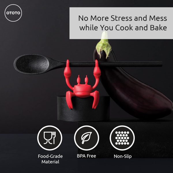 OTOTO Red the Crab Silicone Utensil Rest - Kitchen Gifts, Silicone Spoon Rest for Stove Top - Heat-Resistant, Funny Kitchen Gifts, Cooking Gifts - Non-Slip Spoon Holder Stove Organizer, Steam Releaser - Image 2