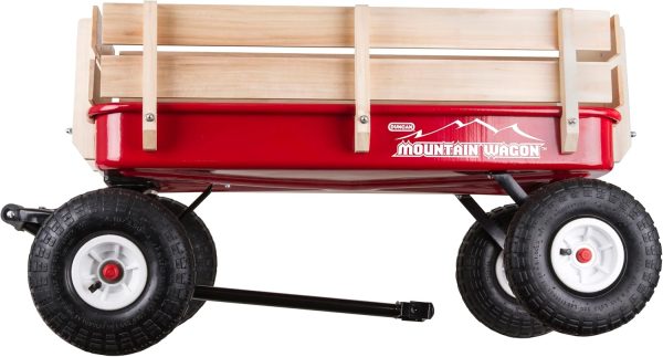 Duncan Toys Mountain Wagon - Pull-Along Wagon for Kids with Wooden Panels, All Terrain Tires, Wide Grip Handle, Wide Wheel Base, Red, 41” x 22” x 38.5” - Image 3